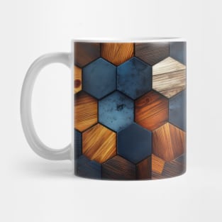 Geometric Timber: Crystalline Hexagons in Amber and Blue Mug